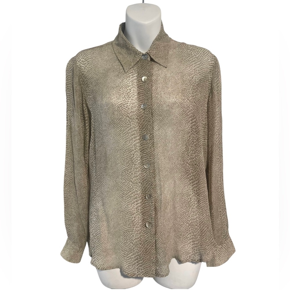 Vintage Tess 100% Silk Snakeskin Button Down Sheer Layering Shirt Size Medium